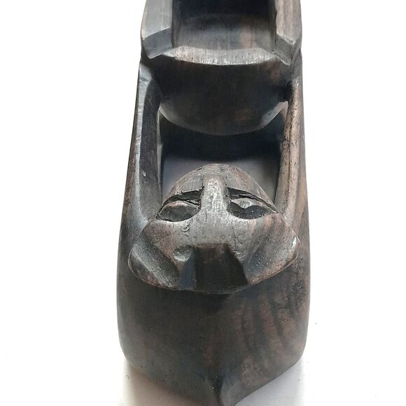 VTG Hand Carved Primitive Tribal Wood Folk Art Heavy Wood Monkey Holding Tray - Picture 7 of 9